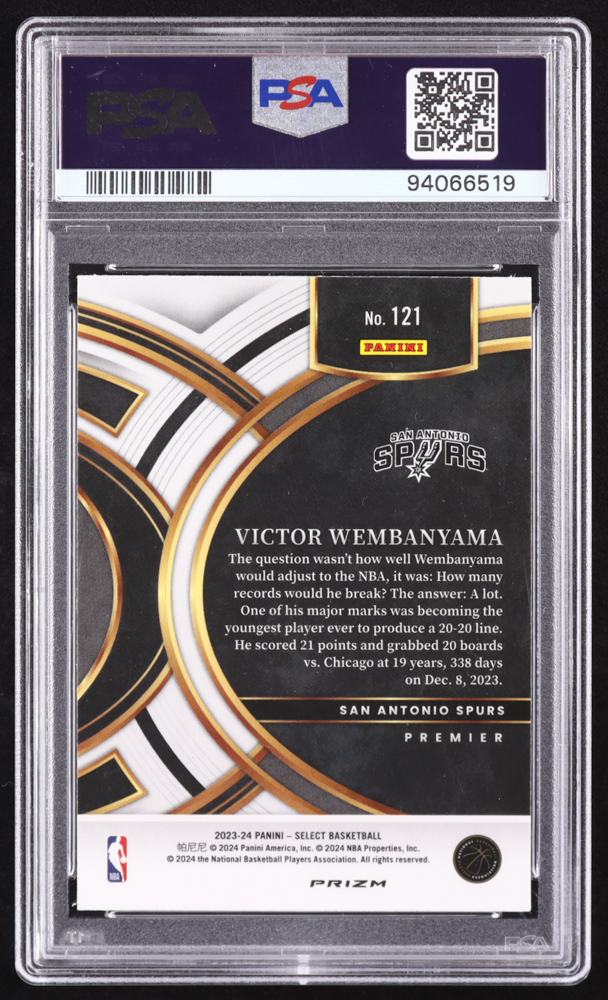Victor Wembanyama 2023-24 Select Prizms Blue #121 RC (PSA 10) at PristineAuction.com Victor Wembanyama 2023-24 Select Prizms Blue #121 RC (PSA 10) at PristineAuction.com