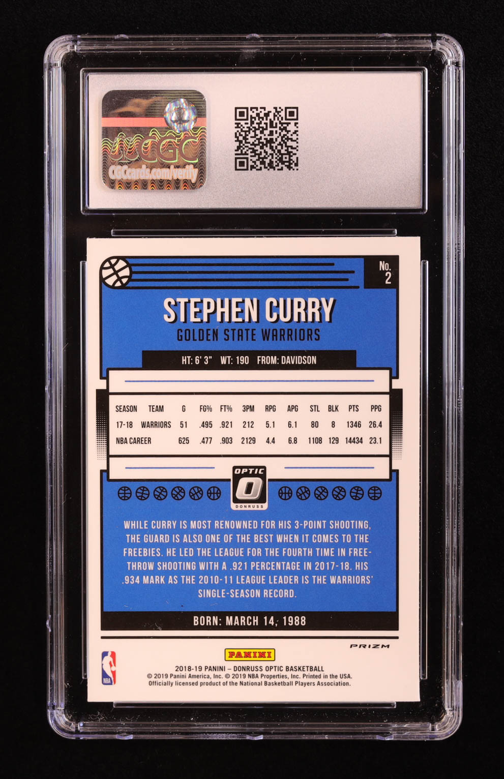 Stephen Curry 2018-19 Donruss Optic #2 Holo (CGC 9) at PristineAuction.com Stephen Curry 2018-19 Donruss Optic #2 Holo (CGC 9) at PristineAuction.com
