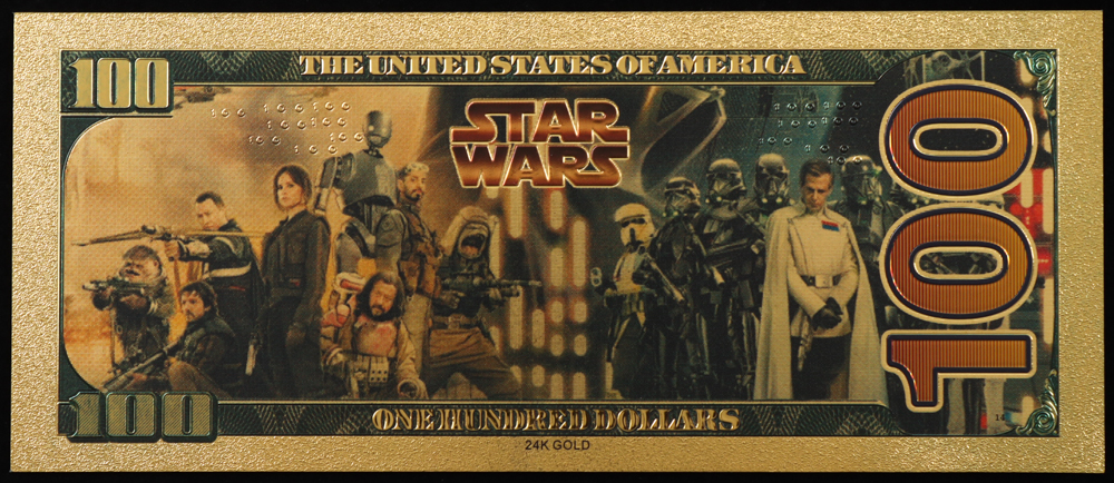 Darth Vader Star Wars 24K Gold Foil Plated Dark Side USA $100 Bill at PristineAuction.com Darth Vader Star Wars 24K Gold Foil Plated Dark Side USA $100 Bill at PristineAuction.com