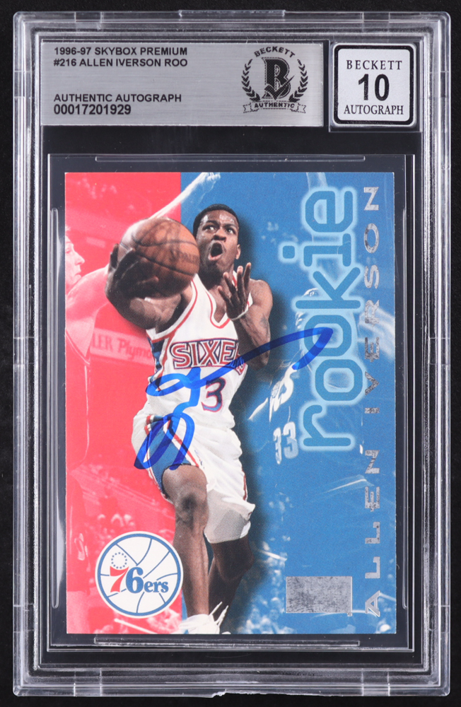 Allen Iverson Signed 1996-97 SkyBox Premium #216 RC (BGS | Autograph Grade 10) at PristineAuction.com Allen Iverson Signed 1996-97 SkyBox Premium #216 RC (BGS | Autograph Grade 10) at PristineAuction.com