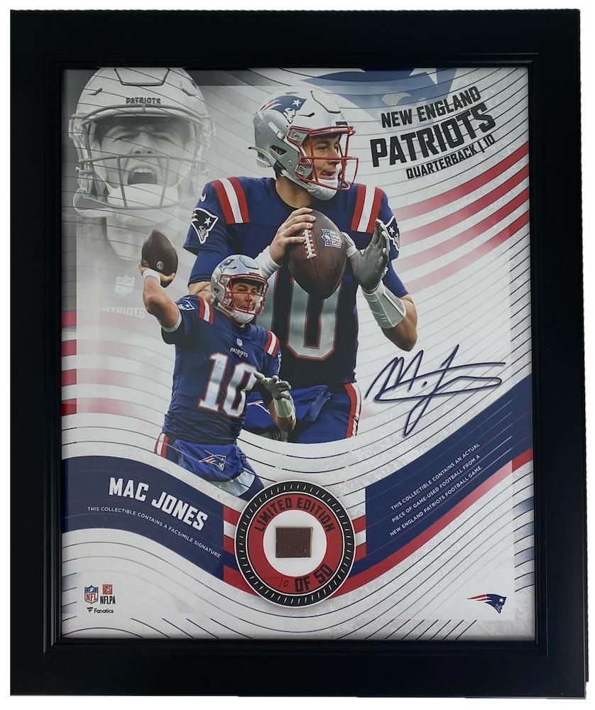 Mac Jones LE Patriots Custom Framed Photo Display with Football Piece (Fanatics) at PristineAuction.com Mac Jones LE Patriots Custom Framed Photo Display with Football Piece (Fanatics) at PristineAuction.com