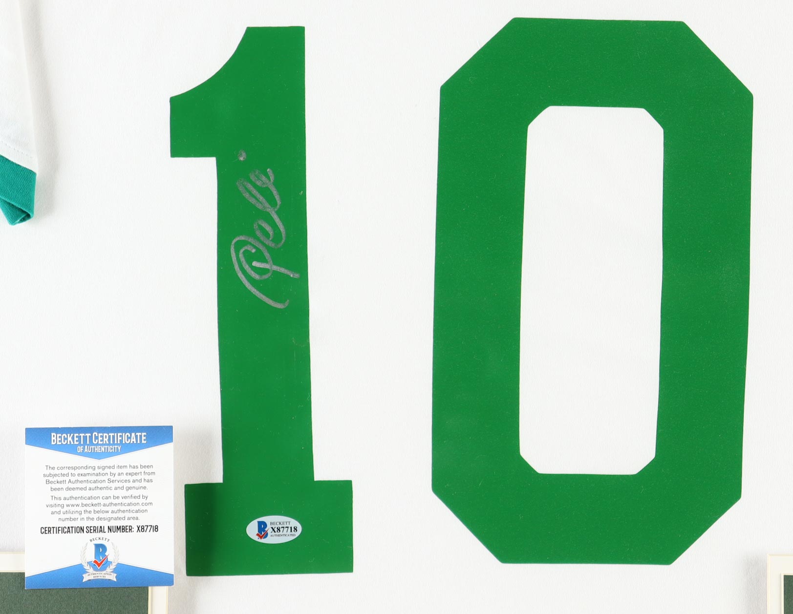 Pele Signed Custom Framed Jersey Display With Replica Mini World Cup Trophy & (2) Cosmos Logo Patches (Beckett) at PristineAuction.com Pele Signed Custom Framed Jersey Display With Replica Mini World Cup Trophy & (2) Cosmos Logo Patches (Beckett) at PristineAuction.com