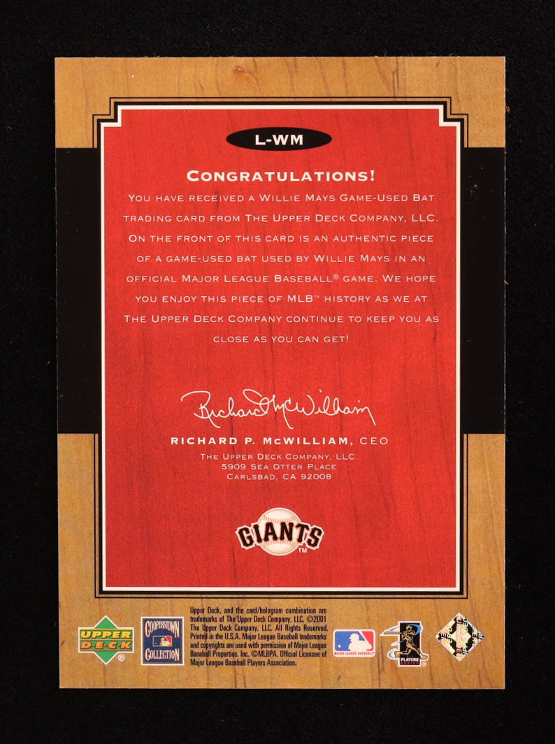 Willie Mays 2001 Upper Deck Legends Legendary Lumber #LWM at PristineAuction.com Willie Mays 2001 Upper Deck Legends Legendary Lumber #LWM at PristineAuction.com