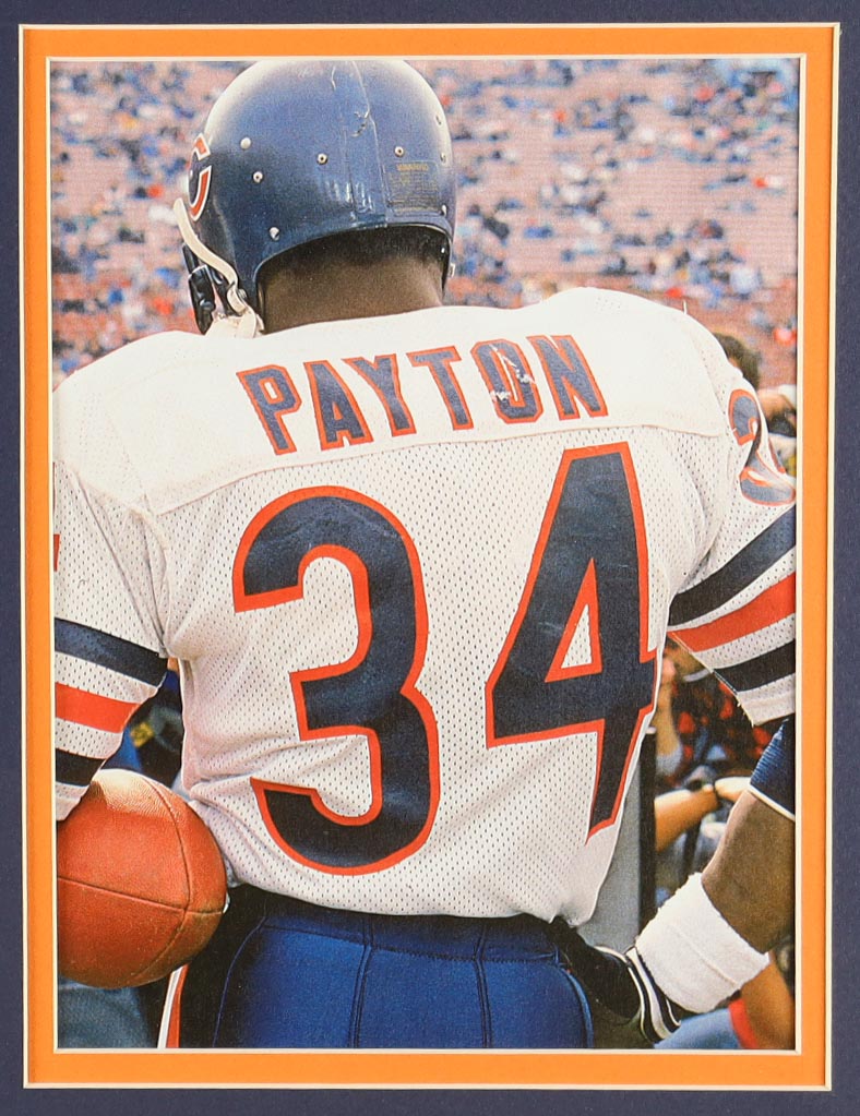 Walter Payton Signed Custom Framed Cut Display With Jersey, Walter Payton "Sweetnees" Pin & (2) Cloth Team Logo Patches (PSA) at PristineAuction.com Walter Payton Signed Custom Framed Cut Display With Jersey, Walter Payton "Sweetnees" Pin & (2) Cloth Team Logo Patches (PSA) at PristineAuction.com