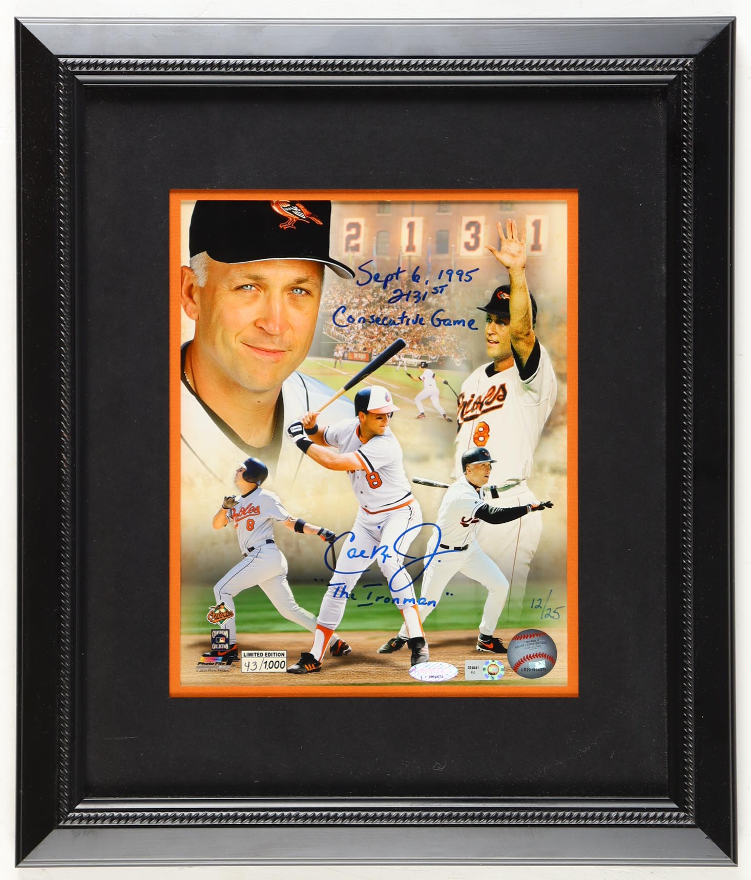 Cal Ripken Jr. Signed LE Orioles Custom Framed Photo Inscribed "Sept 6, 1995," "The Ironman" & "2131st Consecutive Game" (MLB & Ironclad) at PristineAuction.com Cal Ripken Jr. Signed LE Orioles Custom Framed Photo Inscribed "Sept 6, 1995," "The Ironman" & "2131st Consecutive Game" (MLB & Ironclad) at PristineAuction.com
