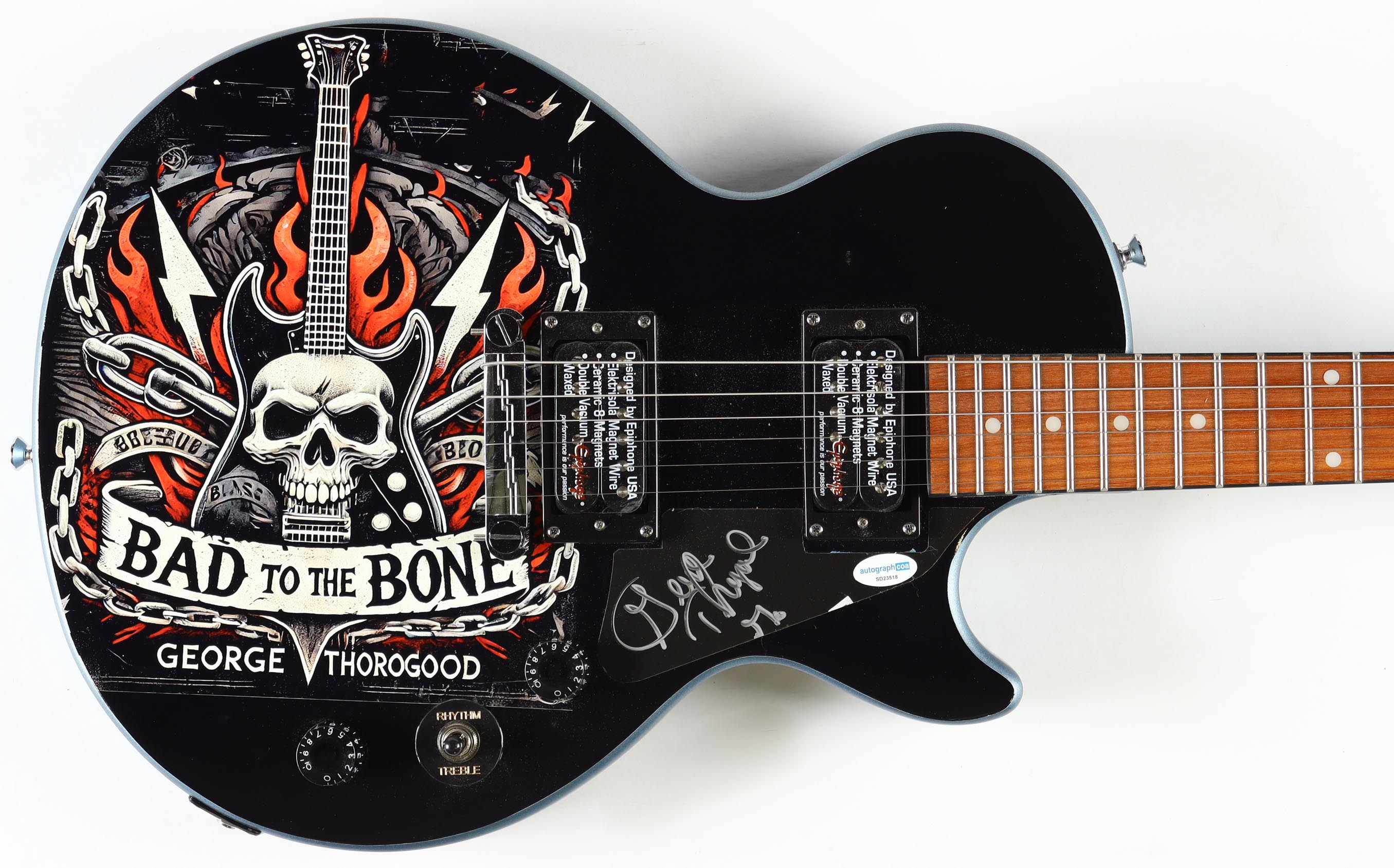 George Thorogood Signed Epiphone Les Paul Electric Guitar (ACOA) at PristineAuction.com George Thorogood Signed Epiphone Les Paul Electric Guitar (ACOA) at PristineAuction.com
