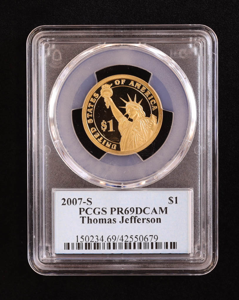 2007-S U.S. Presidential Proof $1 Coin - Thomas Jefferson 3rd President (PCGS PR69DCAM) at PristineAuction.com 2007-S U.S. Presidential Proof $1 Coin - Thomas Jefferson 3rd President (PCGS PR69DCAM) at PristineAuction.com