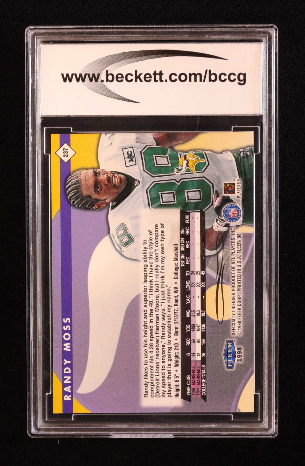 Randy Moss 1998 Fleer Tradition #237 RC (BCCG 10) at PristineAuction.com Randy Moss 1998 Fleer Tradition #237 RC (BCCG 10) at PristineAuction.com