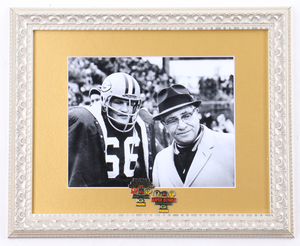Vince Lombardi & Bart Starr Custom Framed Photo With (2) Official Super Bowl Pins at PristineAuction.com Vince Lombardi & Bart Starr Custom Framed Photo With (2) Official Super Bowl Pins at PristineAuction.com