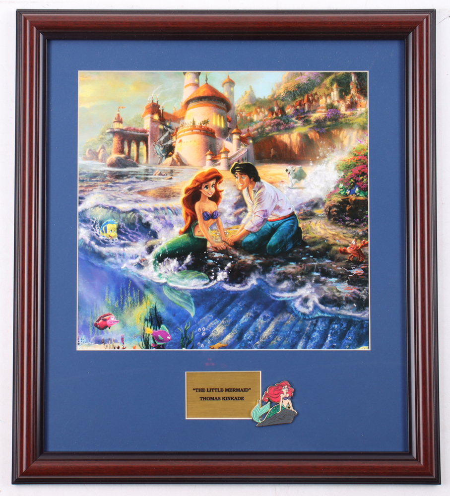 Thomas Kinkade "The Little Mermaid" Custom Framed Print Display with Ariel Character Sparkle Pin at PristineAuction.com Thomas Kinkade "The Little Mermaid" Custom Framed Print Display with Ariel Character Sparkle Pin at PristineAuction.com