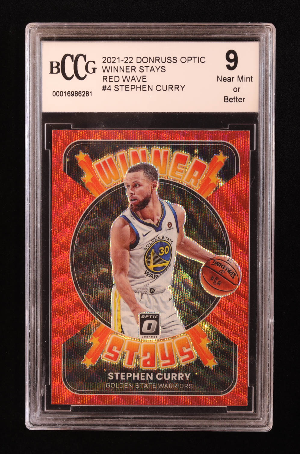 Stephen Curry 2021-22 Donruss Optic Winner Stays Red Wave #4 (BCCG 9) at PristineAuction.com Stephen Curry 2021-22 Donruss Optic Winner Stays Red Wave #4 (BCCG 9) at PristineAuction.com