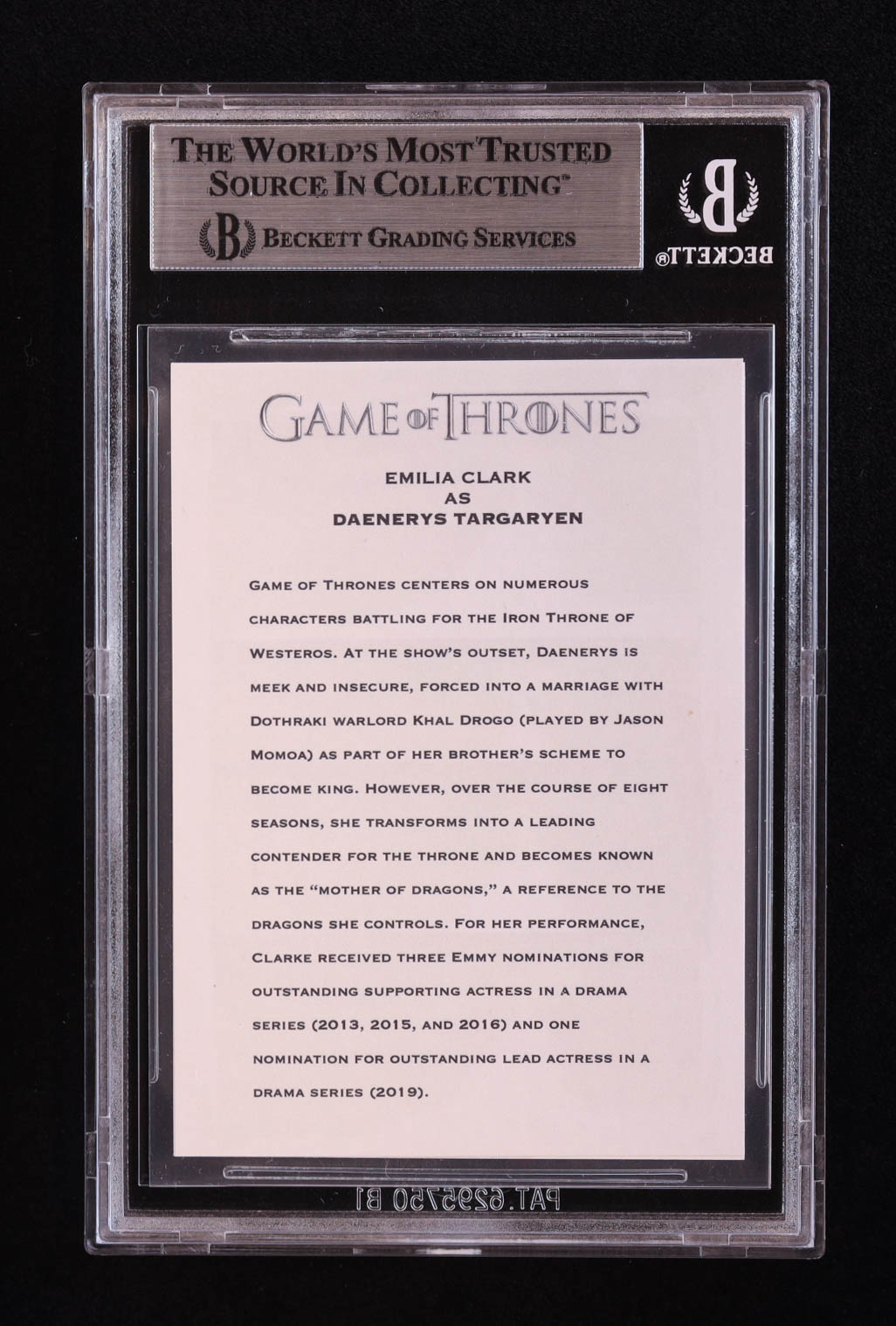 Emilia Clarke Signed "Game of Thrones" Custom Trading Card (BGS) at PristineAuction.com Emilia Clarke Signed "Game of Thrones" Custom Trading Card (BGS) at PristineAuction.com