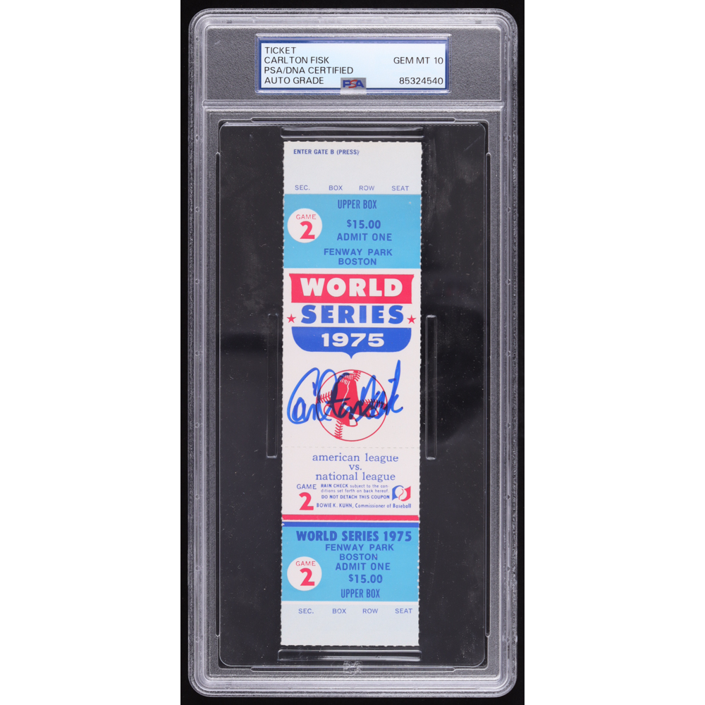 Carlton Fisk Signed 1975 World Series Game 2 Ticket (PSA GEM MT 10