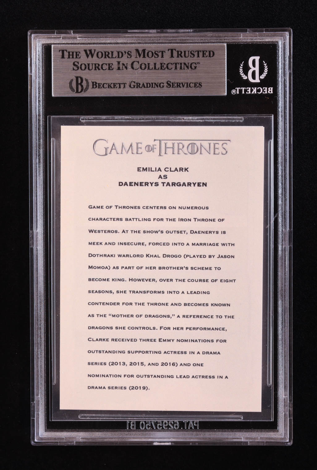 Emilia Clarke Signed "Game of Thrones" Custom Trading Card (BGS) at PristineAuction.com Emilia Clarke Signed "Game of Thrones" Custom Trading Card (BGS) at PristineAuction.com