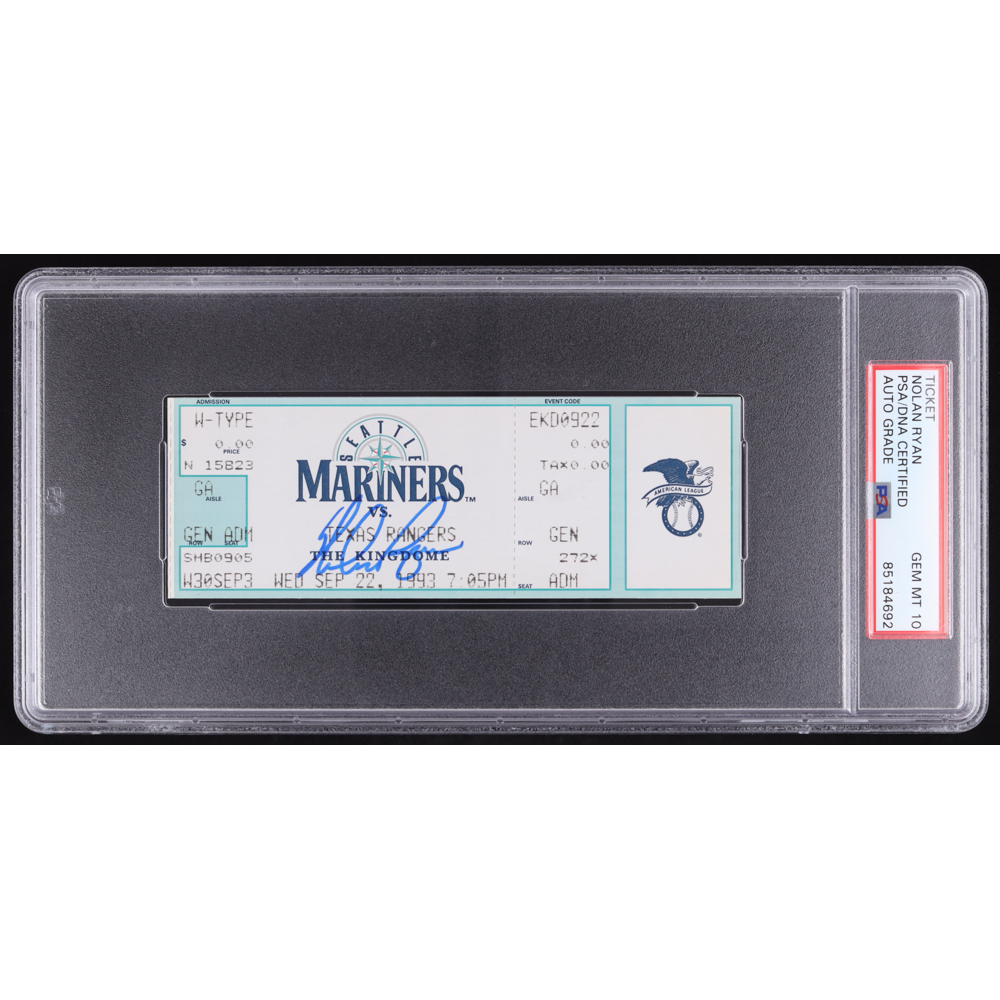 Nolan Ryan Signed 1993 Rangers vs. Mariners Game Ticket (PSA