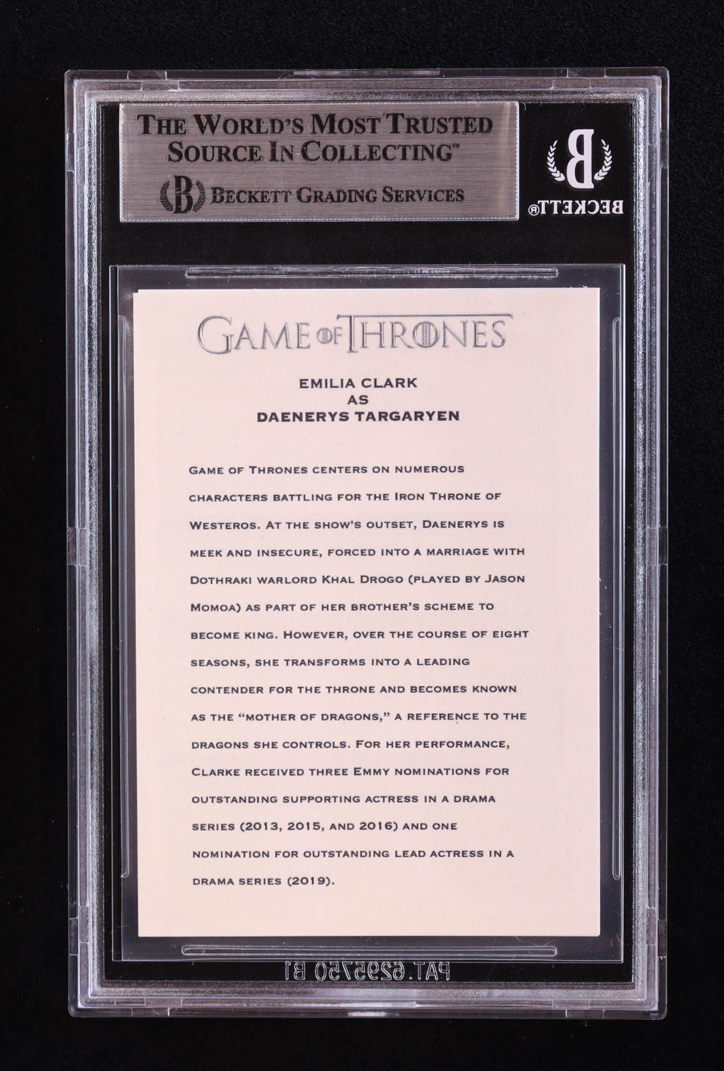 Emilia Clarke Signed "Game of Thrones" Custom Trading Card (BGS) at PristineAuction.com Emilia Clarke Signed "Game of Thrones" Custom Trading Card (BGS) at PristineAuction.com