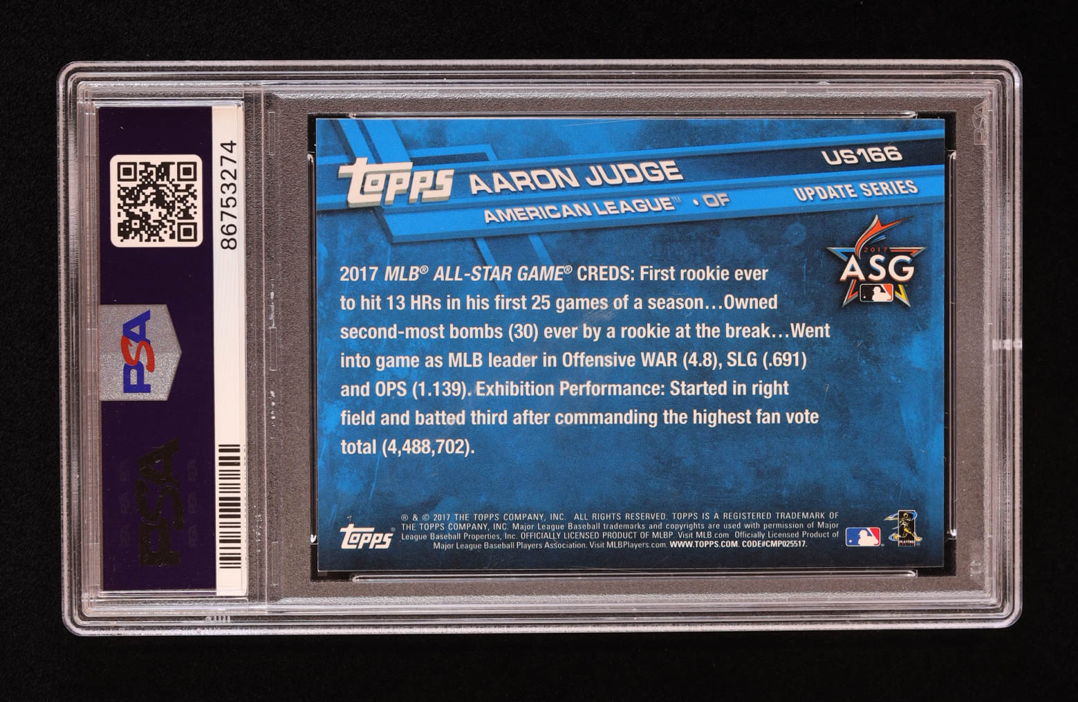 Aaron Judge 2017 Topps Update #US166 RC (PSA 9) at PristineAuction.com Aaron Judge 2017 Topps Update #US166 RC (PSA 9) at PristineAuction.com
