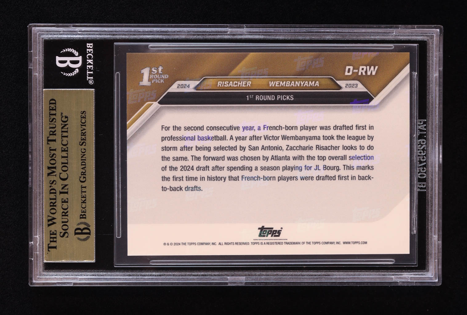 Zaccharie Risacher RC / Victor Wembanyama 2024-25 Topps Now Draft #DRW (BGS 10) at PristineAuction.com Zaccharie Risacher RC / Victor Wembanyama 2024-25 Topps Now Draft #DRW (BGS 10) at PristineAuction.com