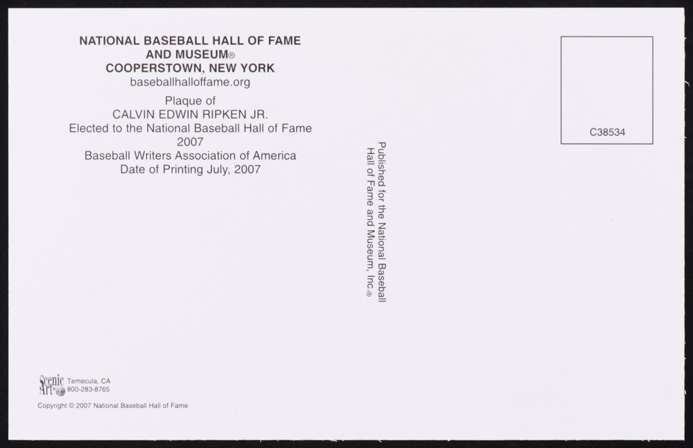 Cal Ripken Jr. Signed Hall of Fame Plaque Postcard (MLB & Ironclad) at PristineAuction.com Cal Ripken Jr. Signed Hall of Fame Plaque Postcard (MLB & Ironclad) at PristineAuction.com