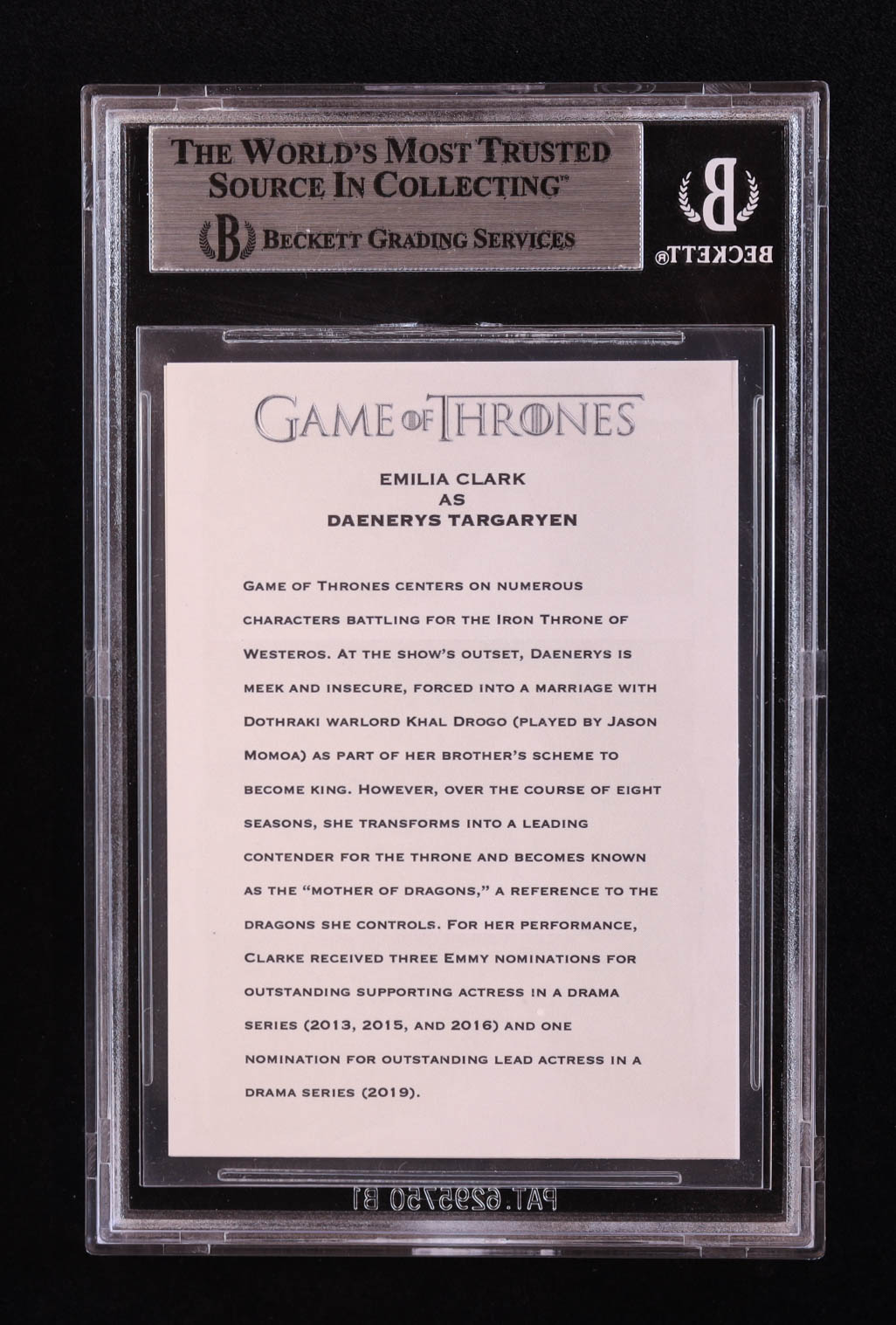 Emilia Clarke Signed "Game of Thrones" Custom Trading Card (BGS) at PristineAuction.com Emilia Clarke Signed "Game of Thrones" Custom Trading Card (BGS) at PristineAuction.com