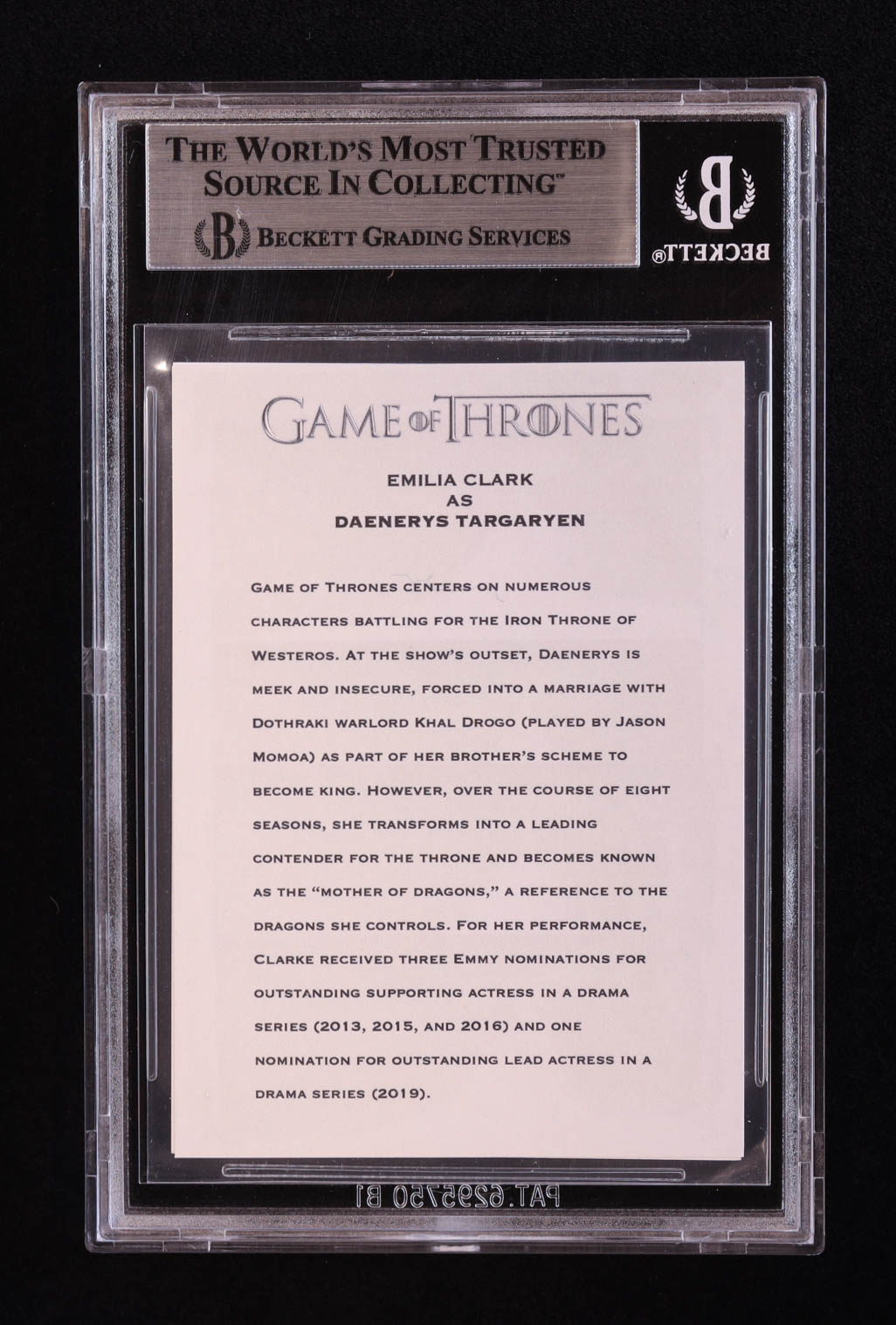 Emilia Clarke Signed "Game of Thrones" Custom Trading Card (BGS) at PristineAuction.com Emilia Clarke Signed "Game of Thrones" Custom Trading Card (BGS) at PristineAuction.com