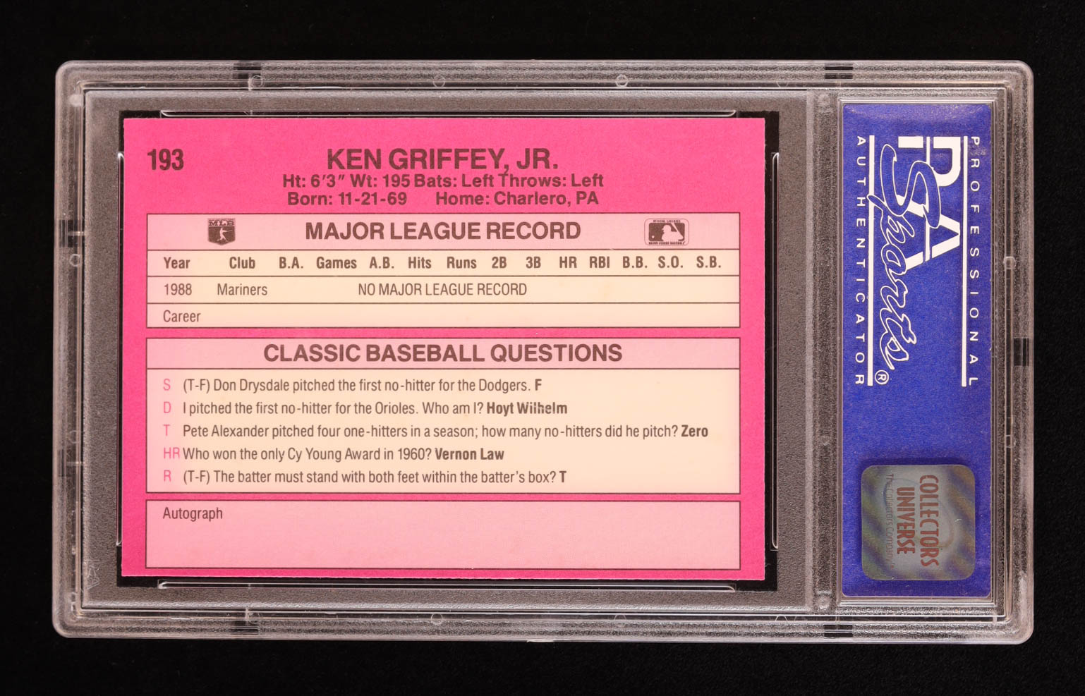 Ken Griffey Jr. 1989 Classic Travel Update II #193 RC (PSA 9) at PristineAuction.com Ken Griffey Jr. 1989 Classic Travel Update II #193 RC (PSA 9) at PristineAuction.com