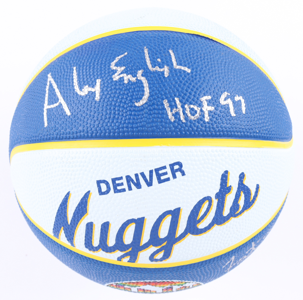 Alex English & Fat Lever Signed Nuggets Logo Mini Basketball Inscribed "HOF 97" (JSA) at PristineAuction.com Alex English & Fat Lever Signed Nuggets Logo Mini Basketball Inscribed "HOF 97" (JSA) at PristineAuction.com