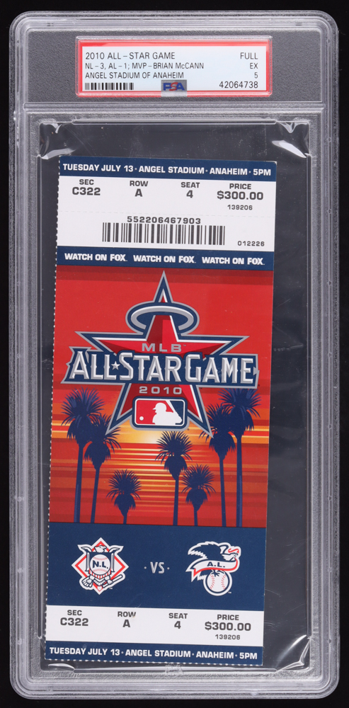 Brian McCann 2010 MLB All-Star Game MVP Ticket | Angel Stadium of Anaheim (PSA 5) at PristineAuction.com Brian McCann 2010 MLB All-Star Game MVP Ticket | Angel Stadium of Anaheim (PSA 5) at PristineAuction.com