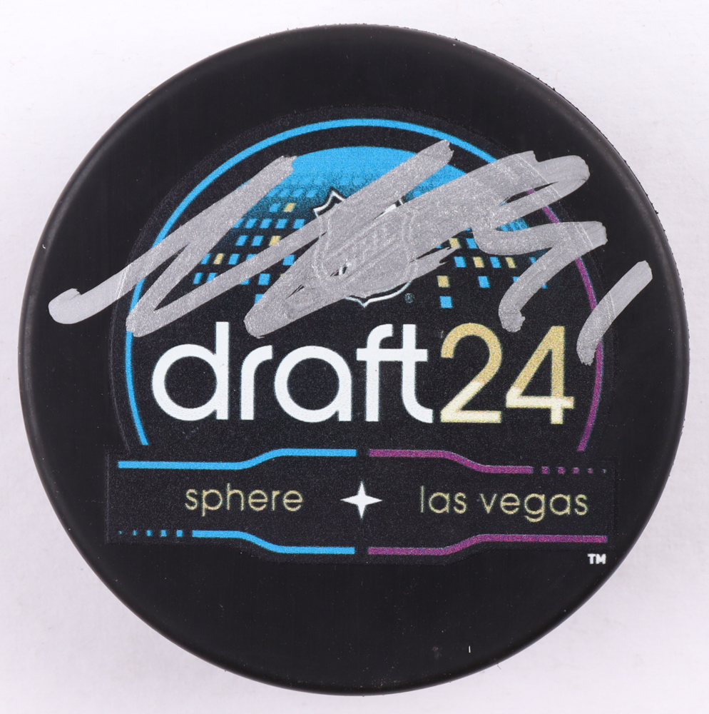 Macklin Celebrini Signed 2024 NHL Draft Logo Hockey Puck (JSA) at PristineAuction.com Macklin Celebrini Signed 2024 NHL Draft Logo Hockey Puck (JSA) at PristineAuction.com