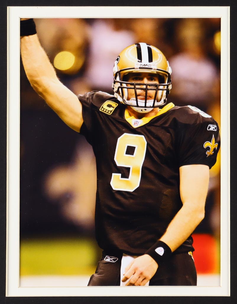 Drew Brees Custom Framed Jersey With Super Bowl Official XLIV Pin (2) Cloth Team Logo Patches at PristineAuction.com Drew Brees Custom Framed Jersey With Super Bowl Official XLIV Pin (2) Cloth Team Logo Patches at PristineAuction.com