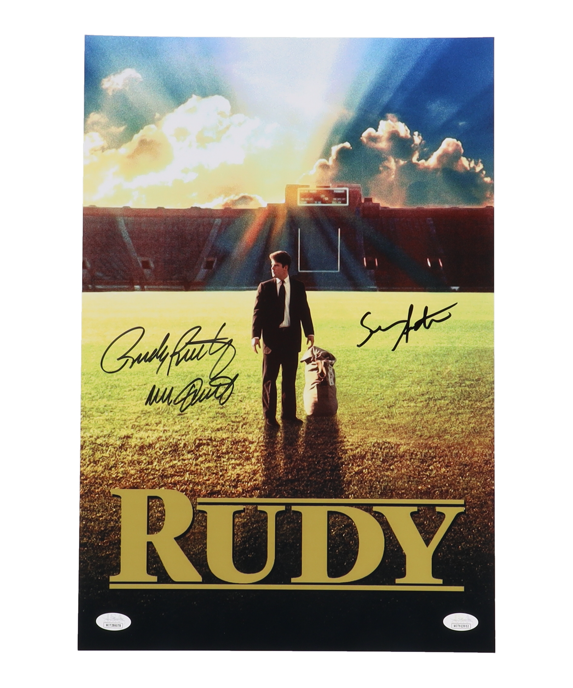 Rudy Ruettiger & Sean Astin Signed "Rudy" 12x18 Photo Inscribed "Never Quit" (JSA) at PristineAuction.com Rudy Ruettiger & Sean Astin Signed "Rudy" 12x18 Photo Inscribed "Never Quit" (JSA) at PristineAuction.com