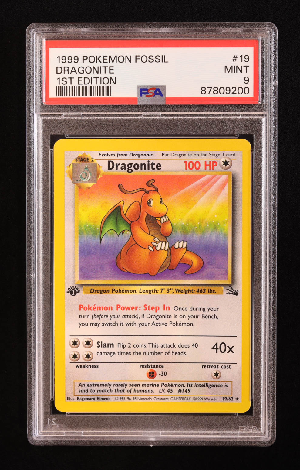 Dragonite Pokemon 1999 Fossil #19 (PSA 9) at PristineAuction.com Dragonite Pokemon 1999 Fossil #19 (PSA 9) at PristineAuction.com
