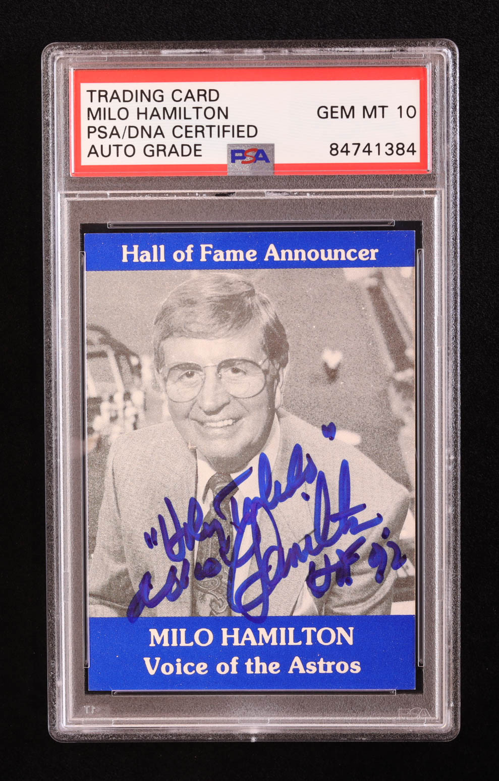 Milo Hamilton Signed Trading Card Inscribed "Holy Toledo" (PSA | Autograph Graded PSA 10) at PristineAuction.com Milo Hamilton Signed Trading Card Inscribed "Holy Toledo" (PSA | Autograph Graded PSA 10) at PristineAuction.com