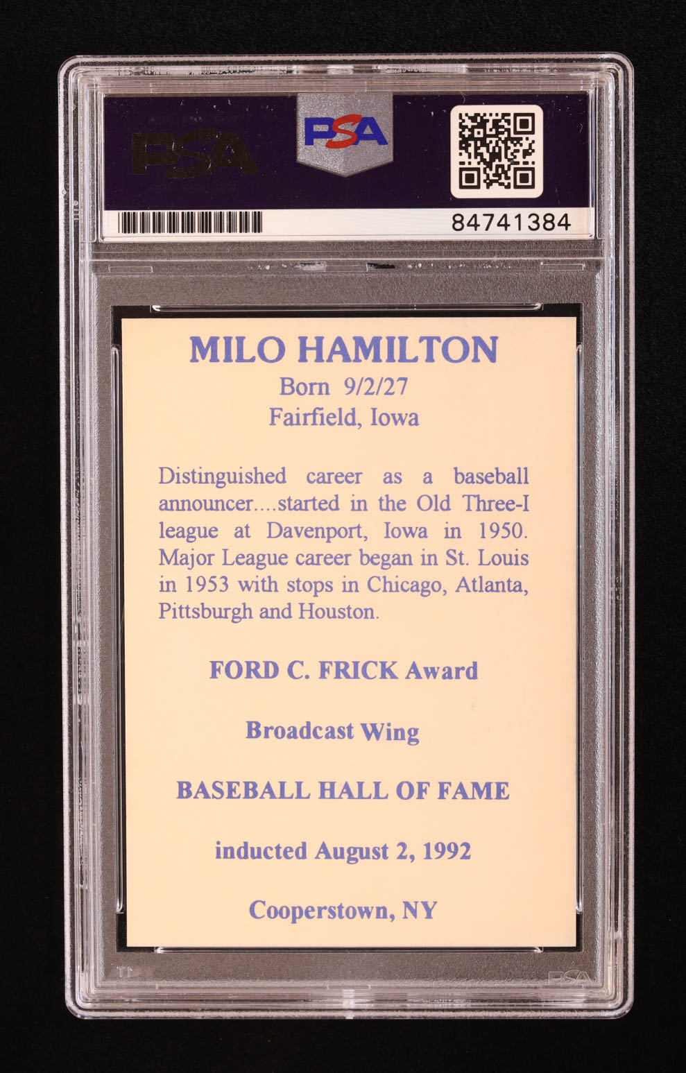Milo Hamilton Signed Trading Card Inscribed "Holy Toledo" (PSA | Autograph Graded PSA 10) at PristineAuction.com Milo Hamilton Signed Trading Card Inscribed "Holy Toledo" (PSA | Autograph Graded PSA 10) at PristineAuction.com