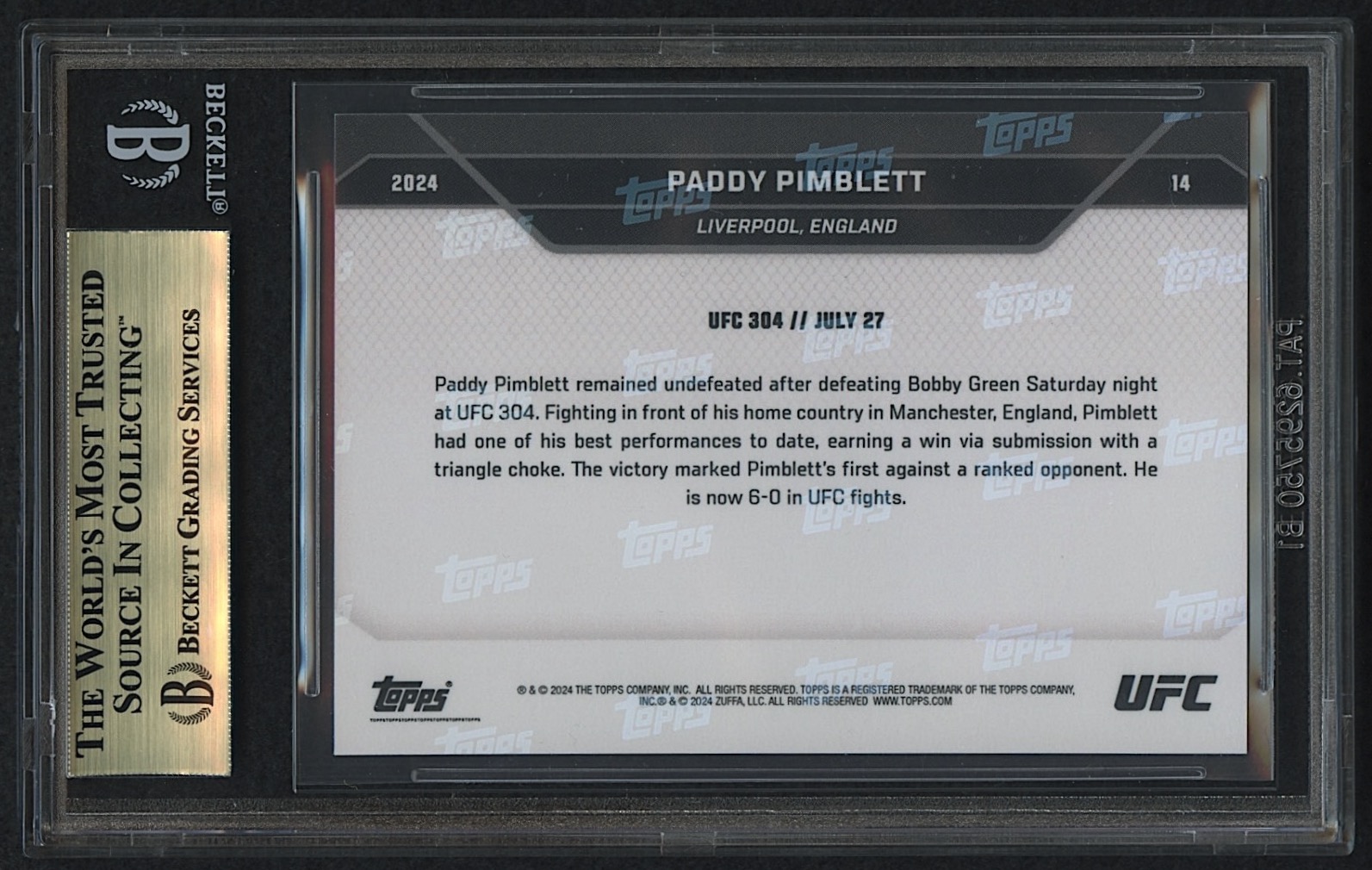 Paddy Pimblett 2024 Topps Now UFC #14 (BGS 10) at PristineAuction.com Paddy Pimblett 2024 Topps Now UFC #14 (BGS 10) at PristineAuction.com