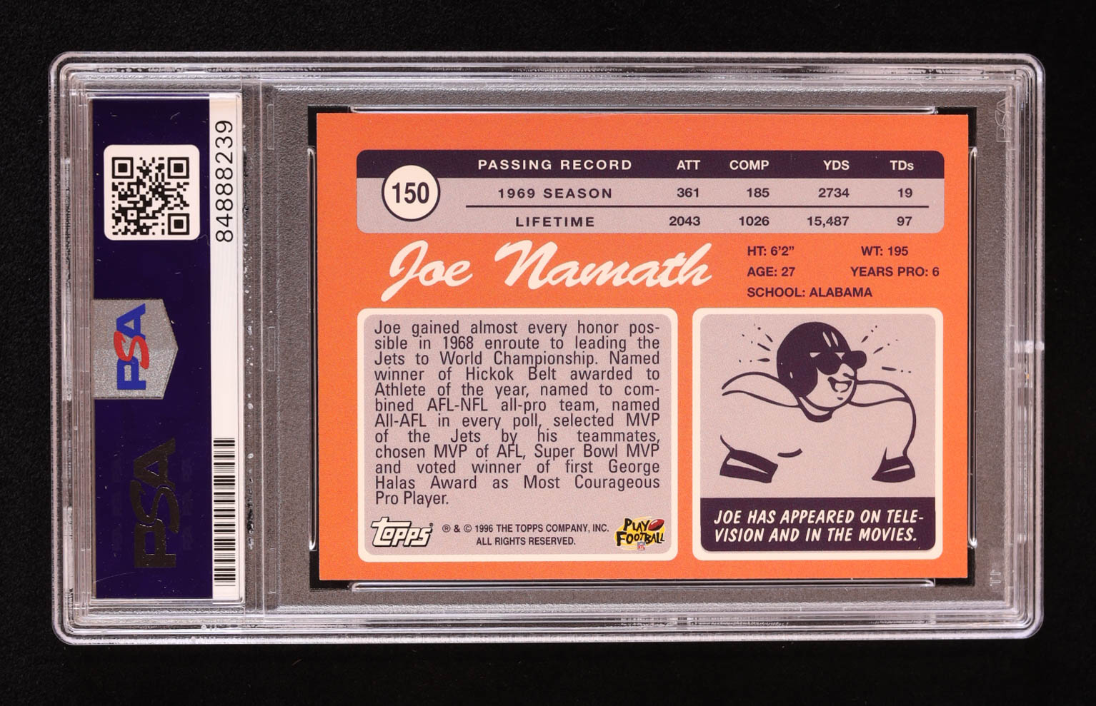 Joe Namath Signed 1996 Topps Namath Reprints #6 / 1970 (PSA | Autograph Graded PSA 10) at PristineAuction.com Joe Namath Signed 1996 Topps Namath Reprints #6 / 1970 (PSA | Autograph Graded PSA 10) at PristineAuction.com
