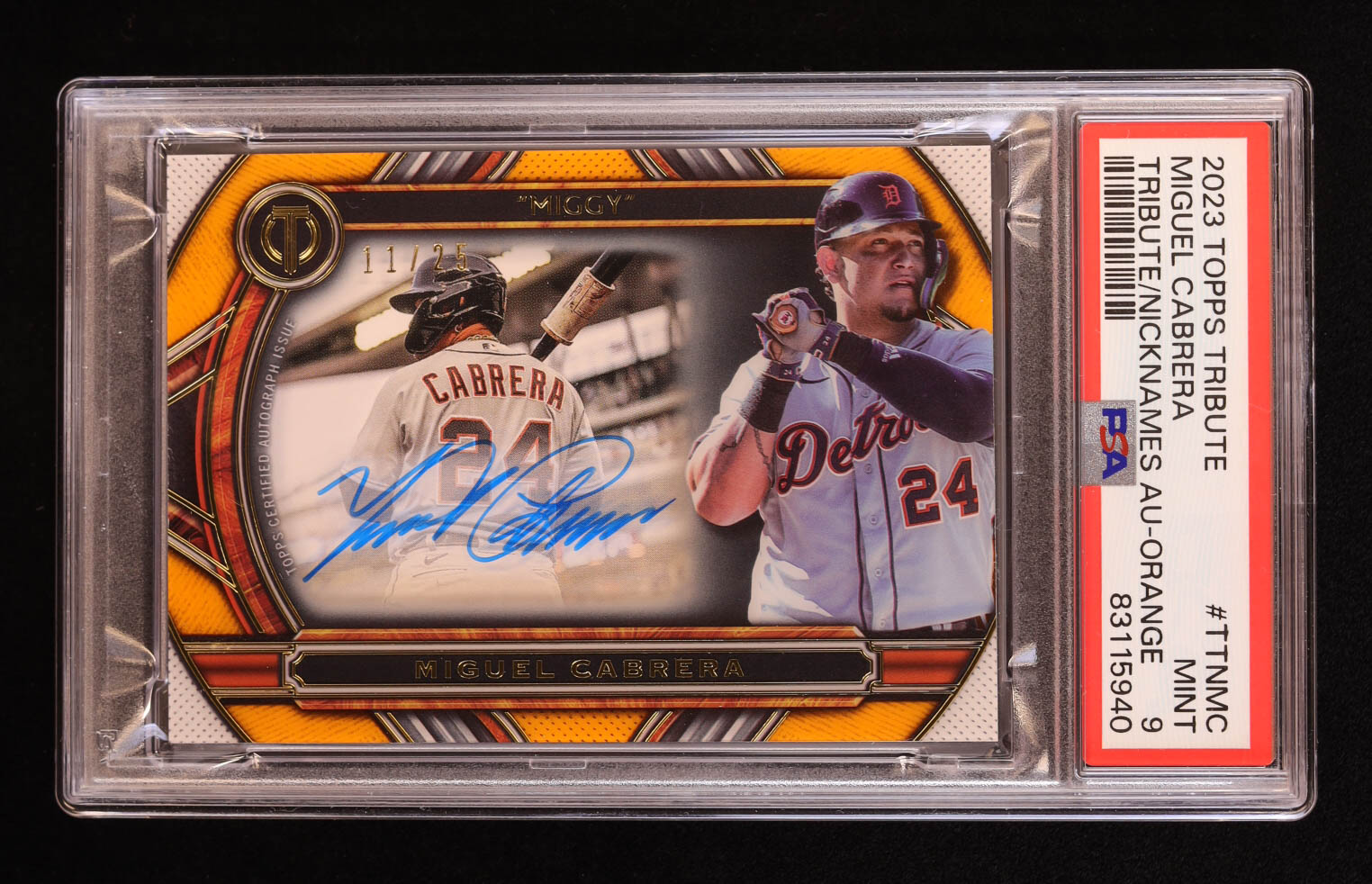 Miguel Cabrera 2023 Topps Tribute Nicknames Autographs Orange #TTNMC #11/25 (PSA 9) at PristineAuction.com Miguel Cabrera 2023 Topps Tribute Nicknames Autographs Orange #TTNMC #11/25 (PSA 9) at PristineAuction.com