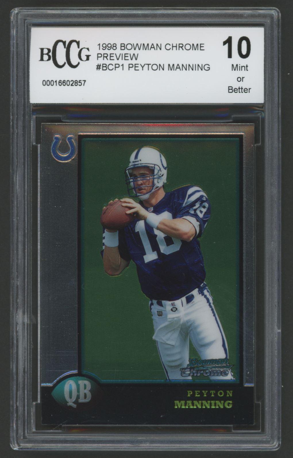 Peyton Manning 1998 Bowman Chrome Preview #BCP1 RC (BCCG 10) at PristineAuction.com Peyton Manning 1998 Bowman Chrome Preview #BCP1 RC (BCCG 10) at PristineAuction.com