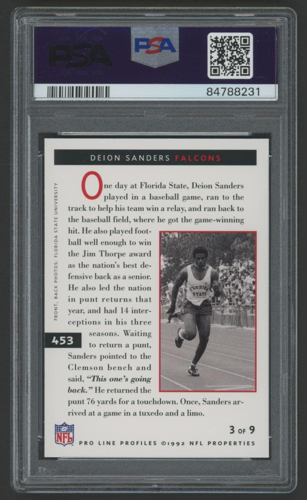 Deion Sanders 1992 Pro Line Profiles #453 (PSA 10) at PristineAuction.com Deion Sanders 1992 Pro Line Profiles #453 (PSA 10) at PristineAuction.com