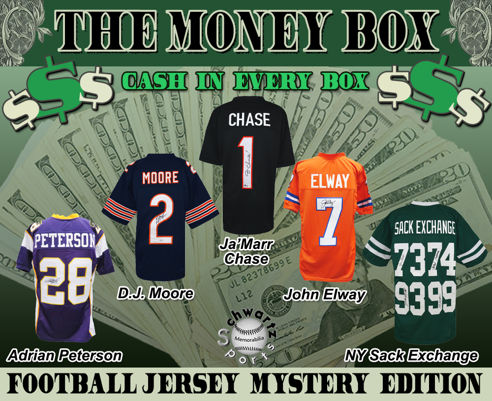 $$ The MONEY BOX $$ Football Jersey Signed Mystery Box - Series 5 (Limited to 150) – Schwartz Sports at PristineAuction.com $$ The MONEY BOX $$ Football Jersey Signed Mystery Box - Series 5 (Limited to 150) – Schwartz Sports at PristineAuction.com