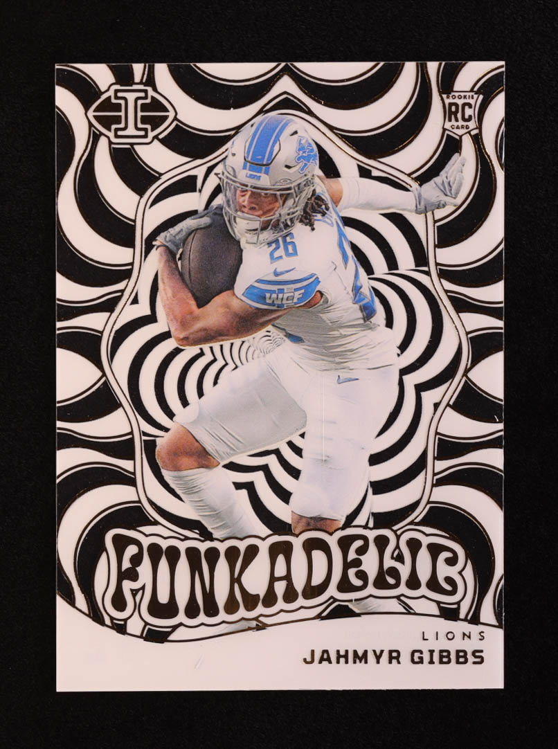 Jahmyr Gibbs 2023 Panini Illusions Funkadelic #15 RC at PristineAuction.com Jahmyr Gibbs 2023 Panini Illusions Funkadelic #15 RC at PristineAuction.com