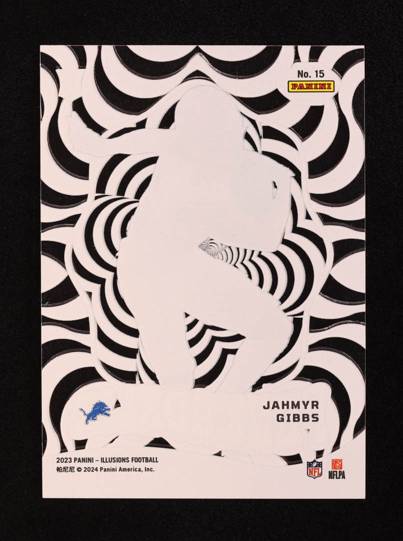 Jahmyr Gibbs 2023 Panini Illusions Funkadelic #15 RC at PristineAuction.com Jahmyr Gibbs 2023 Panini Illusions Funkadelic #15 RC at PristineAuction.com