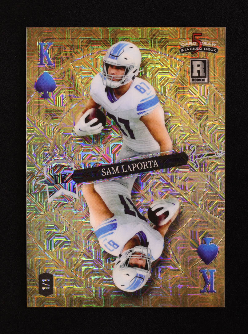 Sam LaPorta 2023 Wild Card 5 Card Draw Stacked Deck King of Hearts Mojo Gold #SL RC #1/1 at PristineAuction.com Sam LaPorta 2023 Wild Card 5 Card Draw Stacked Deck King of Hearts Mojo Gold #SL RC #1/1 at PristineAuction.com