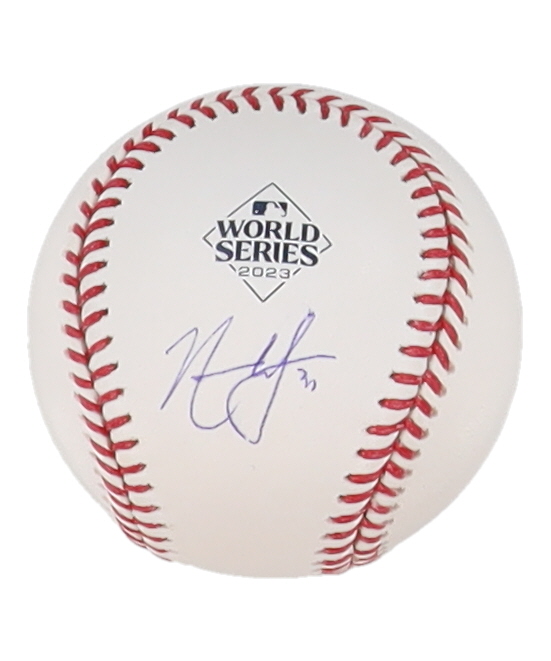 Nate Lowe Signed 2023 World Series Logo Baseball (JSA) at PristineAuction.com Nate Lowe Signed 2023 World Series Logo Baseball (JSA) at PristineAuction.com