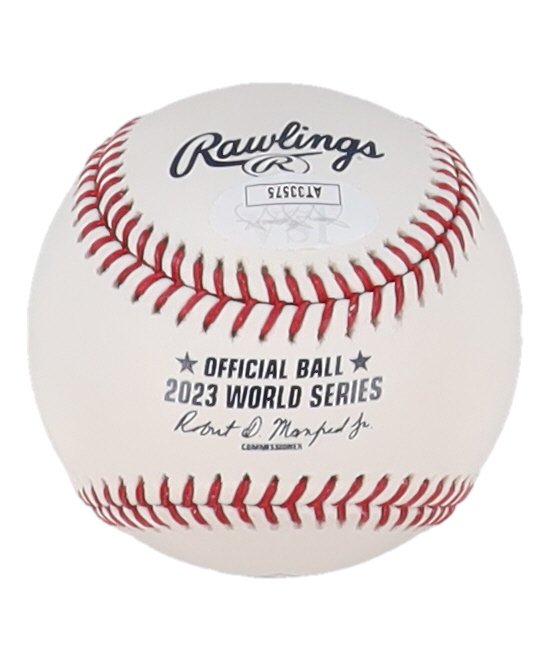 Nate Lowe Signed 2023 World Series Logo Baseball (JSA) at PristineAuction.com Nate Lowe Signed 2023 World Series Logo Baseball (JSA) at PristineAuction.com