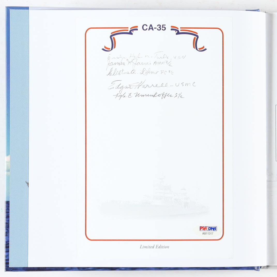 WWII USS Indianapolis Survivors Multi Signed "USS Indianapolis CA-35" Hard Bound Book signed by 5 Survivors (PSA) at PristineAuction.com WWII USS Indianapolis Survivors Multi Signed "USS Indianapolis CA-35" Hard Bound Book signed by 5 Survivors (PSA) at PristineAuction.com