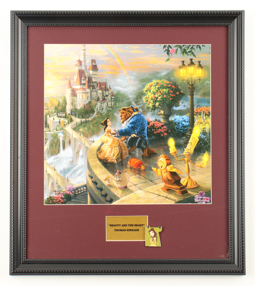 Thomas Kinkade "Beauty and the Beast" Custom Framed Print Display with Character Pin at PristineAuction.com Thomas Kinkade "Beauty and the Beast" Custom Framed Print Display with Character Pin at PristineAuction.com