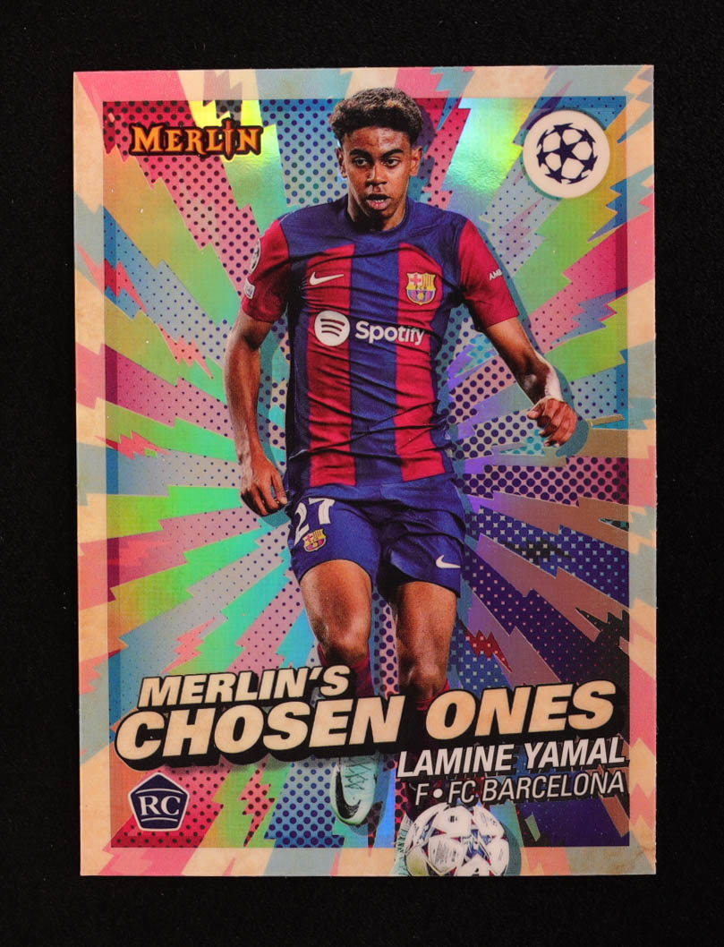 Lamine Yamal 2023-24 Merlin UEFA Club Competitions Merlins Chosen One #MC1 RC at PristineAuction.com Lamine Yamal 2023-24 Merlin UEFA Club Competitions Merlins Chosen One #MC1 RC at PristineAuction.com
