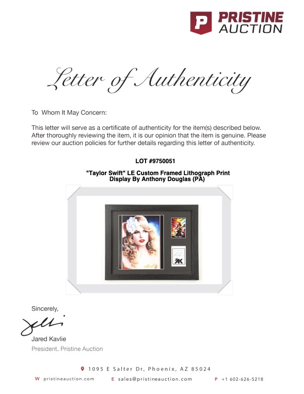 "Taylor Swift" LE Custom Framed Lithograph Print Display By Anthony Douglas (PA) at PristineAuction.com "Taylor Swift" LE Custom Framed Lithograph Print Display By Anthony Douglas (PA) at PristineAuction.com