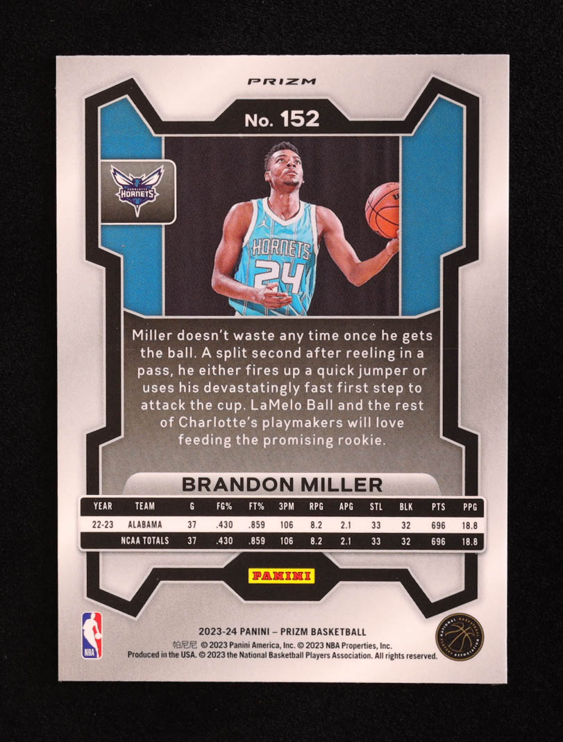 Brandon Miller 2023-24 Panini Prizm Prizms Red Ice #152 RC at PristineAuction.com Brandon Miller 2023-24 Panini Prizm Prizms Red Ice #152 RC at PristineAuction.com